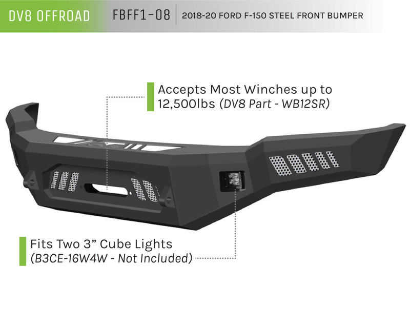 Ford F-150 Front Bumper - DV8 Offroad - Modular Design with Light Holes - Black - `18-`27